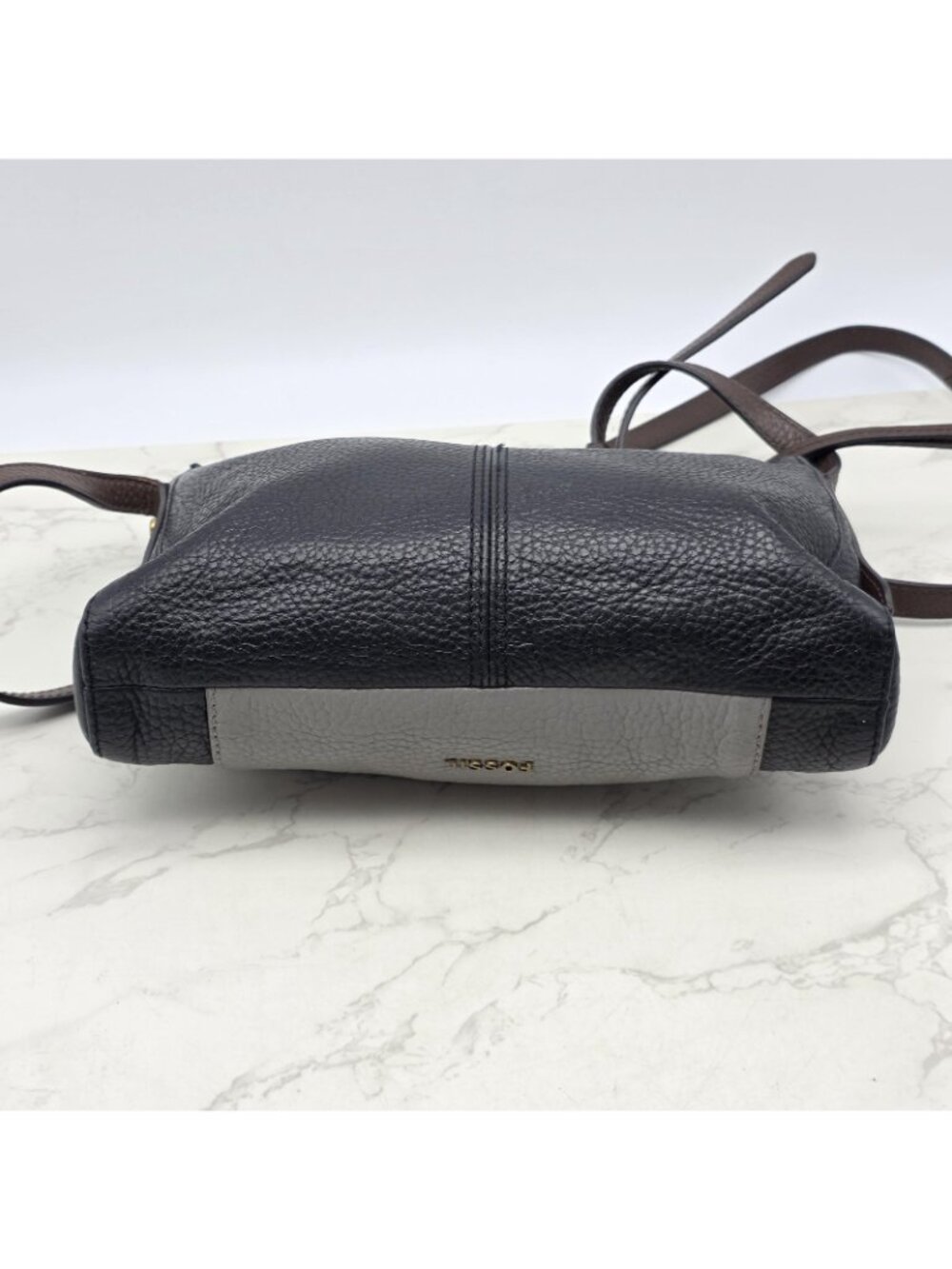 Fossil Crossbody Bag Womens Gemma Black Pebbled Leather Colorblock Zip Timeless - Picture 7 of 16
